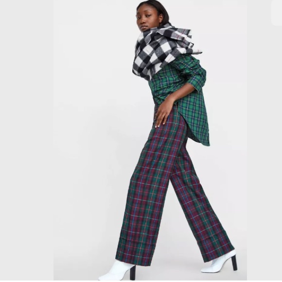 Zara Pants - NWT ZARA PLAID/TARTAN HIGH WAIST TURN HEM PANTS